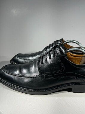ECCO Mens Leather Dress Shoes Size 10 EU 43 Black Apron Square Toe Lace Oxford